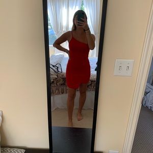 One shoulder mini dress.